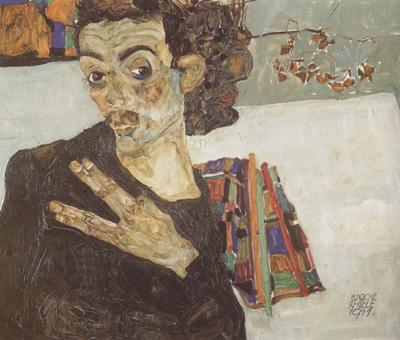 Egon Schiele Self-Portrait with Black Clay Vase and Spread Fingers (mk12) China oil painting art
